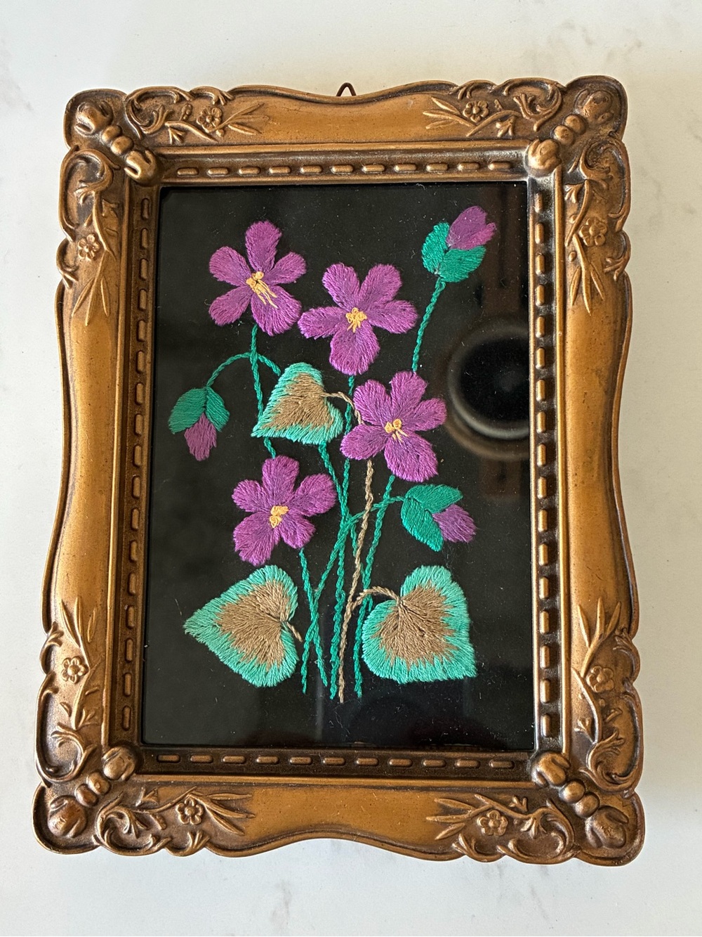 Vintage Framed Embroidery Floral Wall Decor